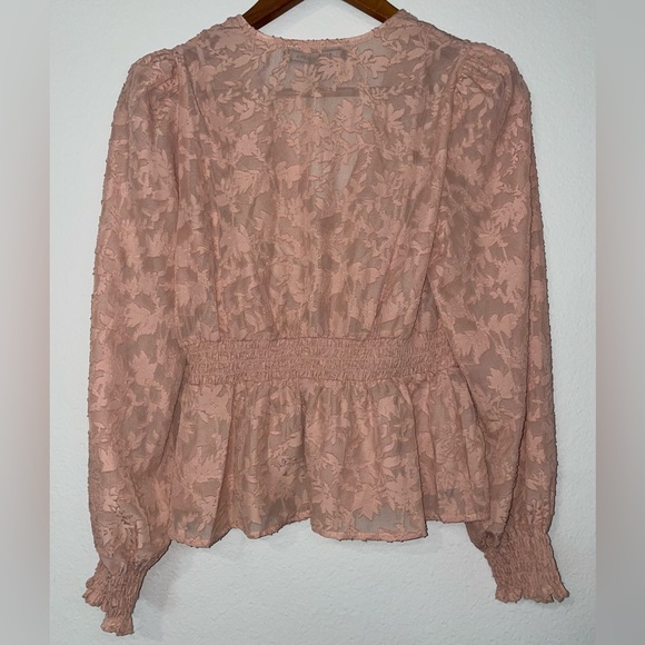 BCBGMAXAZRIA Womens V-neck Woven Floral Peasant Long Sleeve lined blouse Top EUC - Picture 10 of 16